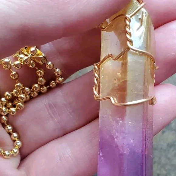 Artisan Wire Wrapped Aura Quartz Pendant Necklace *Read Description* - Picture 6 of 10